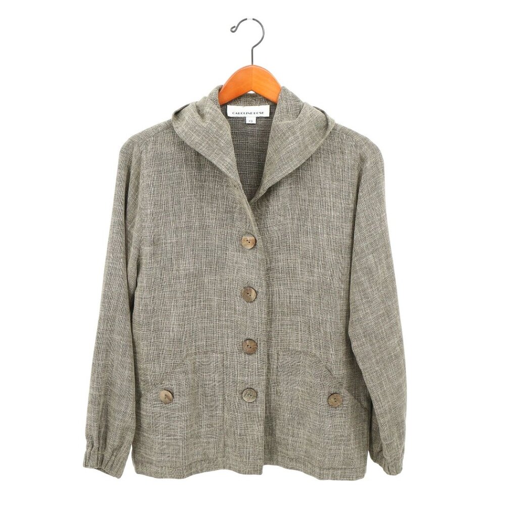 Caroline Rose Brown Linen Blend Hooded Button Front Jacket XS